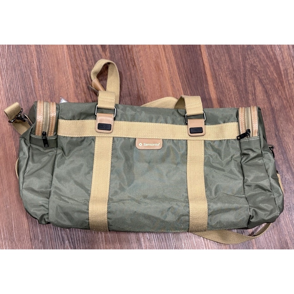 Samsonite‎ Green Tan Canvas Duffle Bag Heavy Duty Gym Travel Luggage - Picture 12 of 16